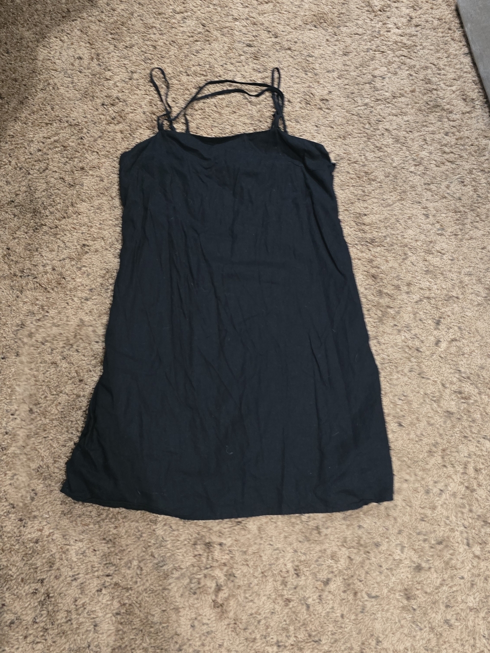 H&M Black Linen Blend Dress with Spaghetti Straps